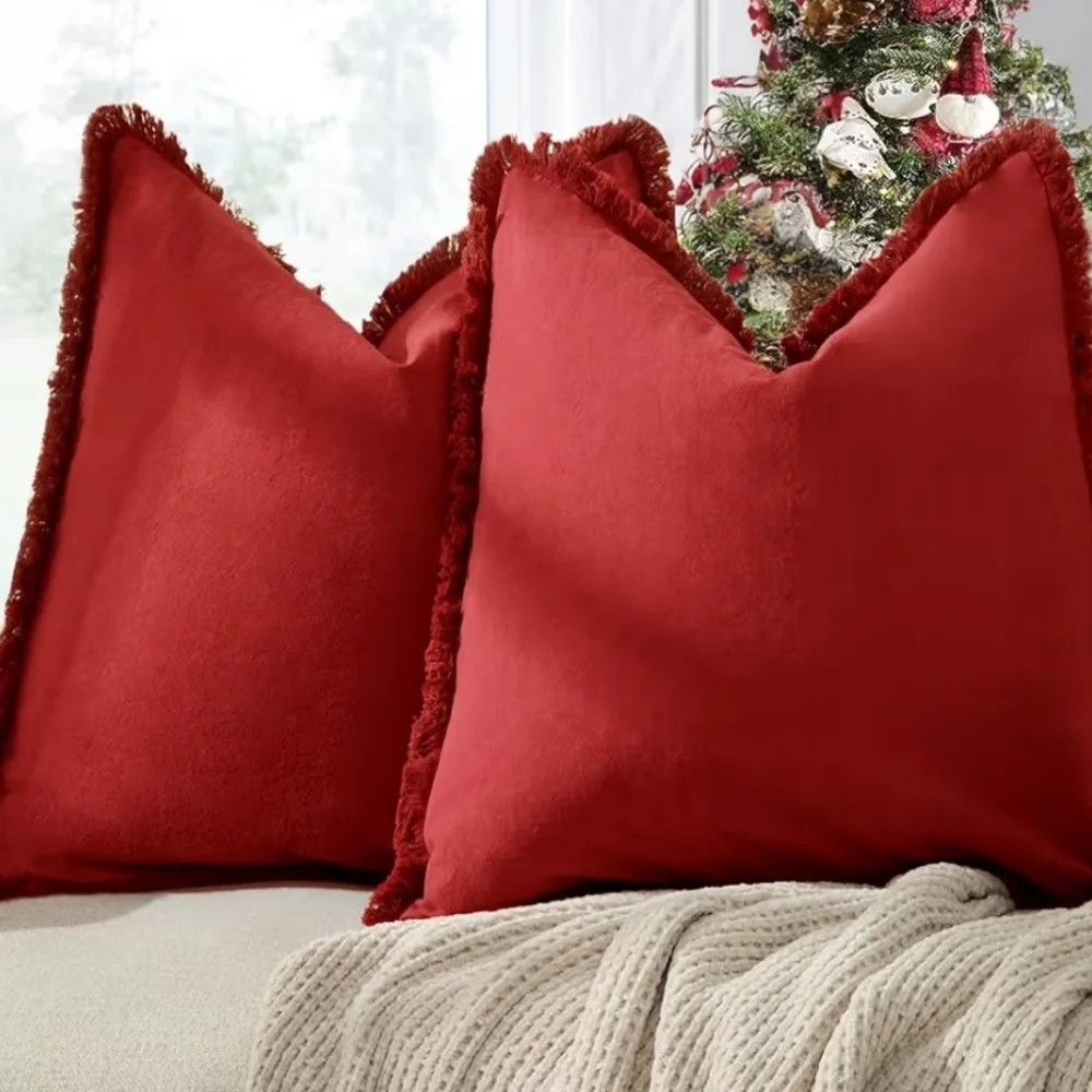 Festive Red Holiday Cotton Pillow Covers Size 20 X 20